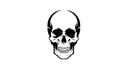 Fototapeta premium Detailed Monochromatic Illustration of a Human Skull with Dark Eye Sockets Isolated on White Background