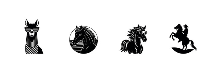 Vintage Cowboy Silhouette Design set Ranch, Rodeo, and Western Style Vector