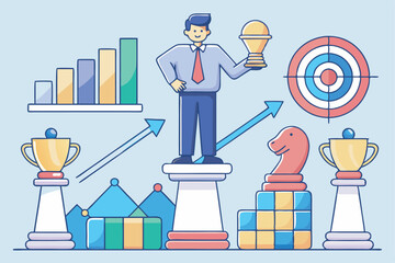 Strategic Business Growth Insights Planning and Chess Pieces Success Analysis Visual