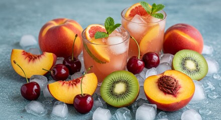 Fruit drink with kiwi peach and cherry