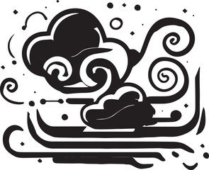 Clouds blowing black and white vector design 