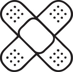 Minimalist Illustration of Two Bandages in a Cross Shape Black Outline on White Background