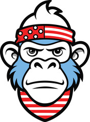 Patriotic Gorilla American Flag Bandana Ape Illustration
