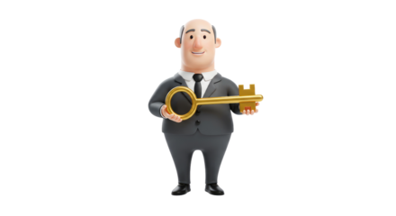 animated businessman holding a key isolated on white background png