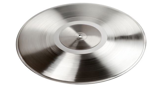 a silver disc with a white background