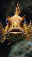 Close-up of orange fish in aquarium, coral reef background