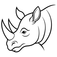 Side Profile of a Rhinoceros with Prominent Horn in Line Art