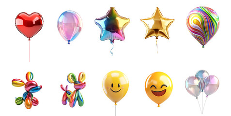 A vibrant collection of colorful balloons in various shapes and sizes, perfect for celebrations, parties, and festive occasions. Bright and cheerful, adding joy to any event.