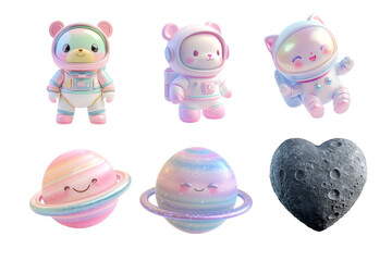 A whimsical collection of cute, pastel-colored astronauts and playful planets, perfect for adding a touch of joy and creativity to any project or design work.