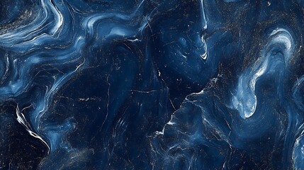 Abstract dark blue fluid marble texture background with light veins and gold flecks perfect for elegant design and graphic art projects