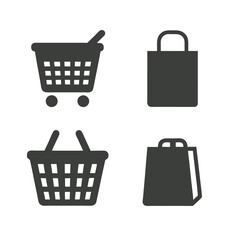 Grocery Basket and Cart Logo Pack Shopping Icon Bundle silhouette Vector Set.