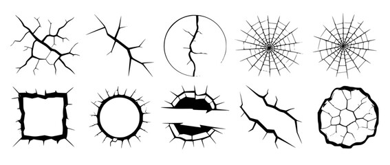 Collection of crack and break vector designs in black and white perfect for diverse creative projects