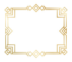 Golden art deco frame featuring intricate geometric shapes, crafting a sophisticated border that enhances vintage elegance in any design, perfect for invitations and decorative elements