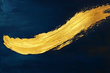 A radiant gold brushstroke on a deep indigo background, with a soft gold blot smear flowing outward, creating an elegant and striking aesthetic.