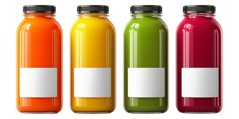 colorful juice bottles isolated on white background
