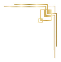 Golden art deco corner ornament forming a border with parallel lines and square decorations, ideal for creating elegant frames or page decorations