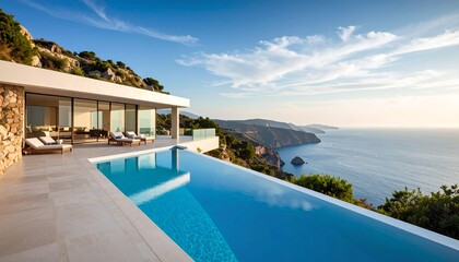 Fototapeta premium Piscina infinita junto al acantilado con vista al océano