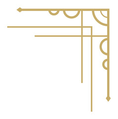 Geometric golden frame featuring art deco style elements like lines, semicircles, and rhombuses, creating an elegant vintage border perfect for decorative purposes