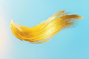 A radiant gold brushstroke on a soft powder blue background, with a delicate gold blot smear flowing outward, forming an elegant and minimalist aesthetic.