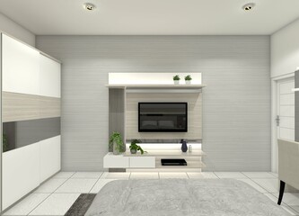 Minimalist 3D TV cabinet design for bedroom and living room interiors