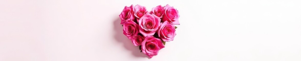Naklejka premium Heart shape composed of pink roses, isolated on white , arrangement, floral art, symbol