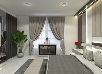 3D design of a minimalist desk cabinet and drawers for bedroom and living room interiors