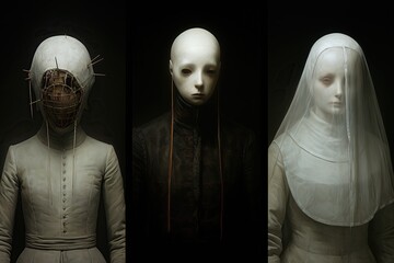 Mystical and eerie portraits of faceless and enigmatic figures in dim lighting