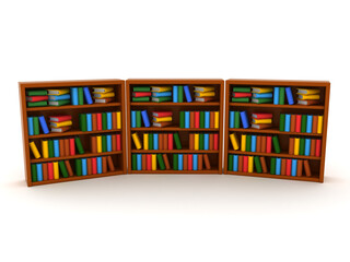 3D Rendering of three bookshelves