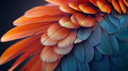 Fototapeta premium Close Up Feathers with Orange and Teal Colors on Dark Background