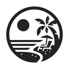 Minimal Tropical Beach icon with beach umbrella