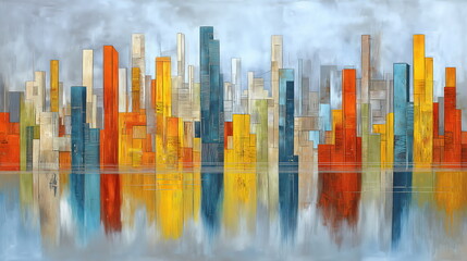 Abstract colorful city skyline and its reflection, vibrant hues and modern urban aesthetic - Image 7 of 12 - 19MB - created with AI