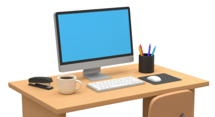 office desk with computer on white background png