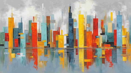 Abstract colorful city skyline and its reflection, vibrant hues and modern urban aesthetic - Image 8 of 12 - 19MB - created with AI