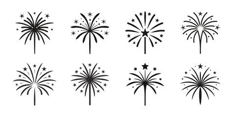 4th of July Fireworks Vector Silhouette Bundle on white Background, icon set