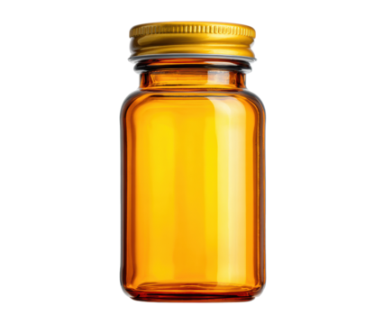 Amber glass jar with a golden lid for storage and display
