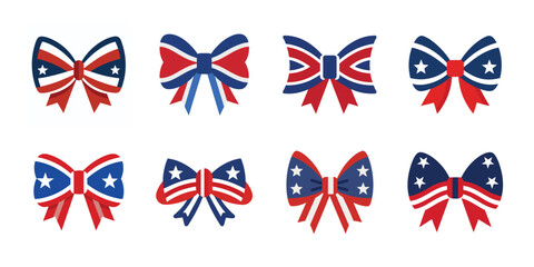 Set of USA Patriotic Bow Ribbon Vector Illustration Isolated on White Background