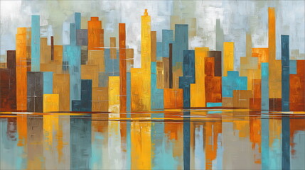 Abstract colorful city skyline and its reflection, vibrant hues and modern urban aesthetic - Image 10 of 12 - 19MB - created with AI