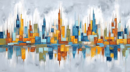 Abstract colorful city skyline and its reflection, vibrant hues and modern urban aesthetic - Image 11 of 12 - 19MB - created with AI