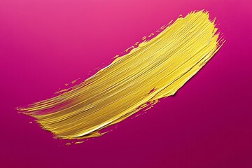A refined gold brushstroke on a deep magenta background, with a faint gold blot smear spreading outward, forming a striking abstract composition.