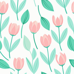 seamless pattern with pink tulips