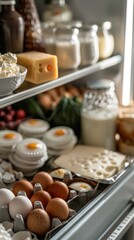 Full fridge with dairy, eggs, and breakfast foods