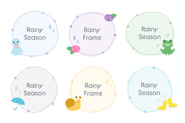 梅雨のフレームセット　丸　イラスト