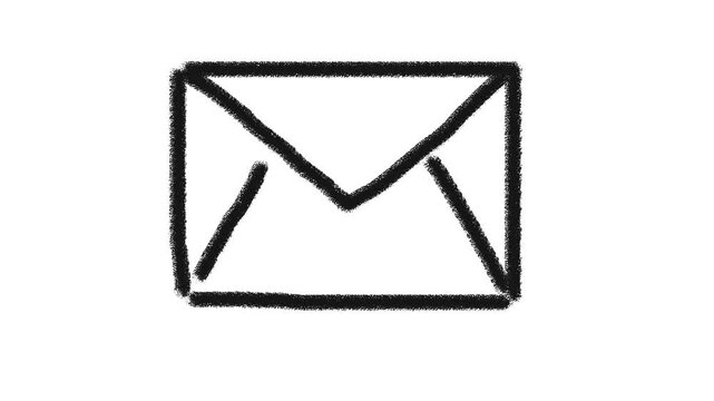 Hand-drawn envelope mail doodle cartoon animation. Simple email notification symbol. Digital marketing element concept icon sketch. Animated minimalist outline chalk brush drawing style. Alpha channel