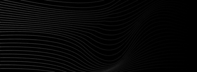 Flowing dots particles wave pattern halftone gradient curve shape isolated on white background