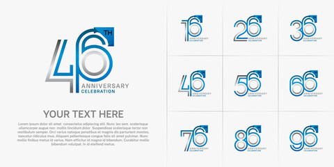 Anniversary logo type set with double line number. blue and silver color for celebration event
