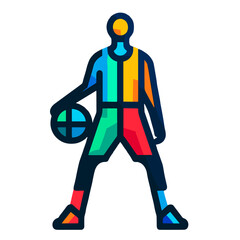 Colorful basketball player standing with ball, showcasing confidence and readiness, transparent background, for youth sports and training programs