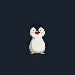 Obraz premium Charming Joyful Cartoon Penguin: Adorable Minimalist Digital Art on Black Background