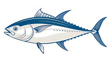 Flat Illustration of Tuna in Profile with Blue Accents for Education