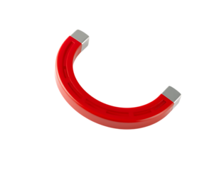 Red horseshoe magnet isolated on black background