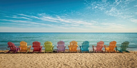 Obraz premium Colorful chairs at the beach summer vacation scene